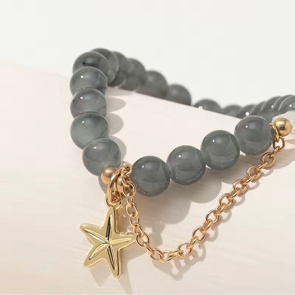 Grey Crystal Beaded Bracelet Startfish Pendant 7-9inc - Picture 3 of 3
